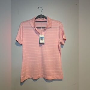 Nike Golf Women’s Dri-Fit Polo Shirt Pink Striped Short Sleeve Size Medium NWT